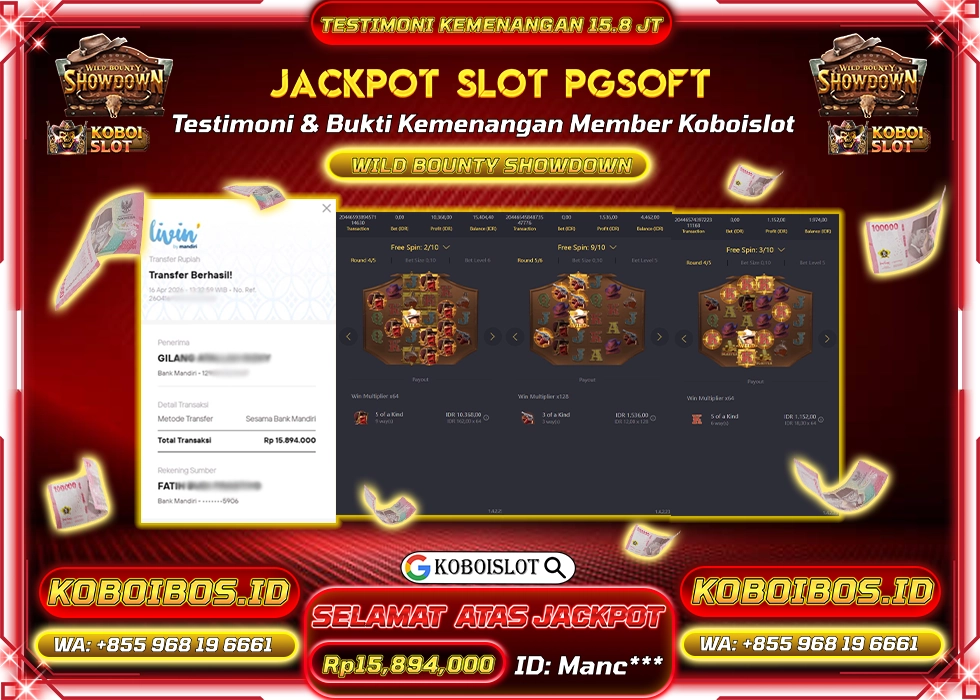 BUKTI KEMENANGAN Manc*** SLOT GACOR WILD BOUNTY SHOWDOWN Rp15.894.000,- LUNAS